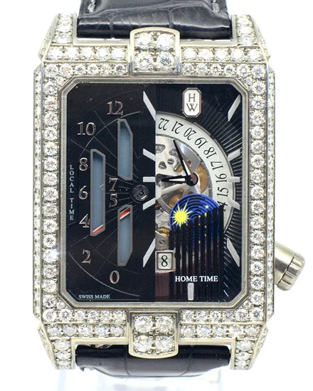 Harry Winston Avenue 35.8MM Skeleton Dial Leather Strap (AVEATZ37ZZ001)