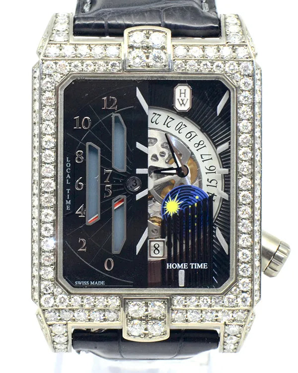 Harry Winston Avenue 56MM Skeleton Dial Leather Strap (AVEATZ37ZZ001)
