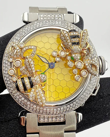Cartier Pasha De Cartier C 35MM Aftermarket Yellow Dial Steel Bracelet (W31015M7)