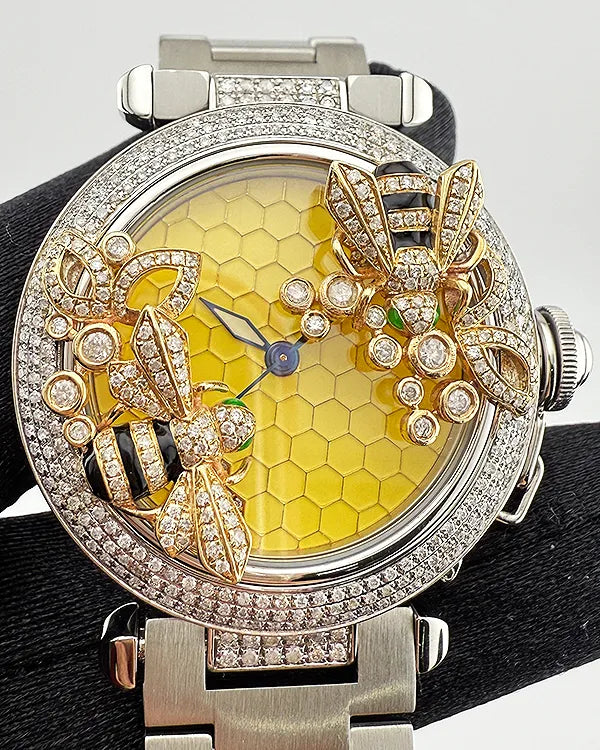 Cartier Pasha De Cartier 35MM Aftermarket Honeycomb Dial Steel Bracelet (W31043M7)