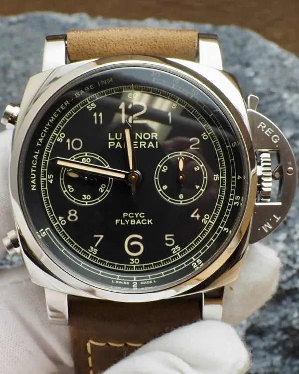2018 Panerai Luminor PCYC Flyback Chronograph L.E. 44MM Black Dial Leather Strap (PAM00653)