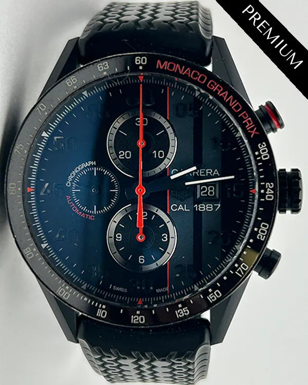 (working luis) Tag Heuer Carrera Monaco Grand Prix L.E. 43MM Black Dial Rubber Strap (CAR2A83.FT6033)