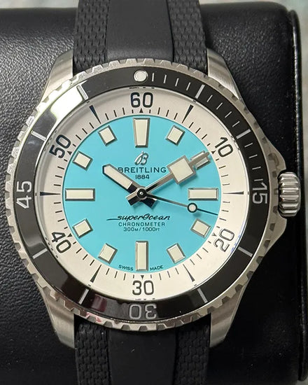 2023 Breitling Superocean 44MM Turquoise Dial Rubber Strap (A17376211L2S1)