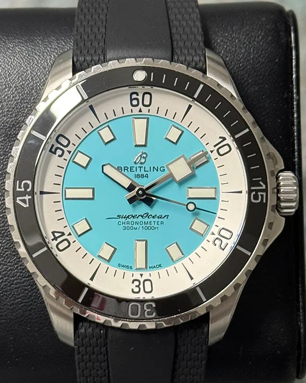 Breitling Superocean 44MM Turquoise Dial Rubber Strap (A17376211L2S1)