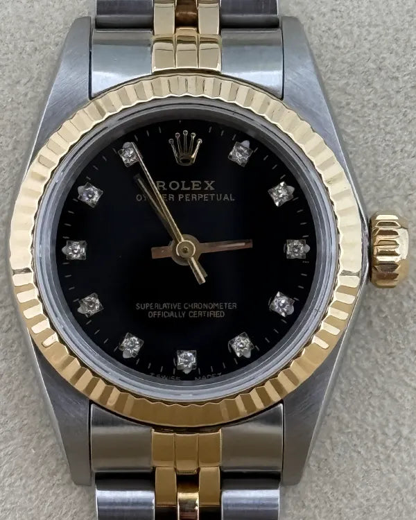 Rolex Oyster Perpetual 26MM Black Dial Two Tone Jubilee Bracelet (67193)