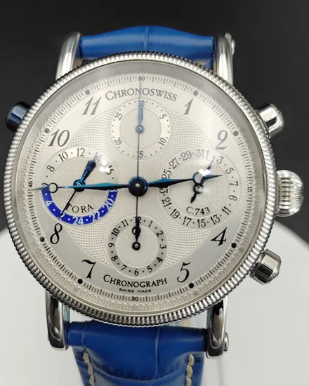 Chronoswiss Tora Chronograph 38MM Silver Dial Aftermarket Leather Strap (CH7423)