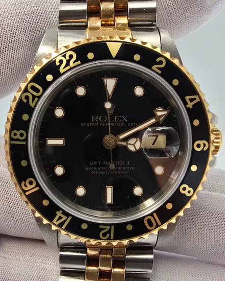 1991 (X Serial) Rolex GMT-Master II 40MM Black Dial Two-Tone Jubilee Bracelet (16713)