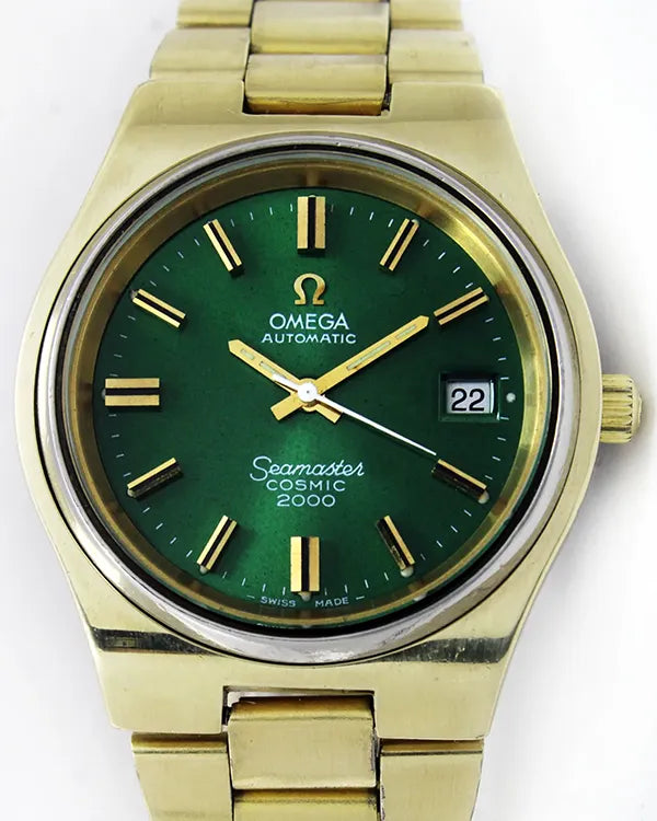 Omega Seamaster Cosmic 2000 Jumbo 38MM Green Dial Gold-Plated Steel Bracelet (166135)