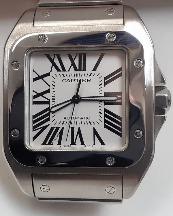 Cartier Santos 100 38MM White Dial Steel Bracelet (2656)