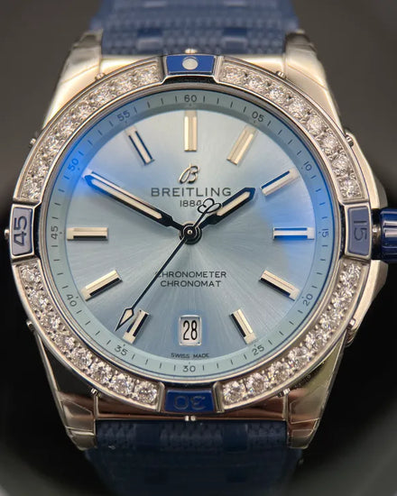 Breitling Chronomat "Super Chronomat" 38MM Blue Dial Rubber Strap (A17356)