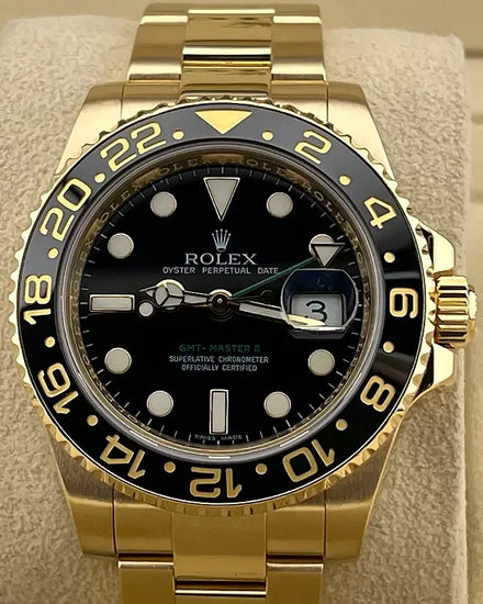 Rolex GMT-Master II 40MM Black Dial Yellow Gold Oyster Bracelet (116718)