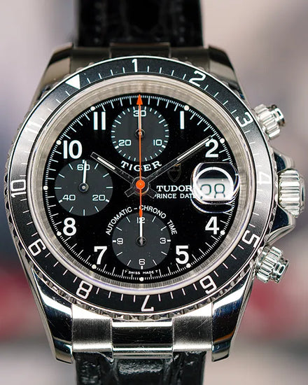 Tudor Prince Date Tiger Chrono 40MM Black Dial Aftermarket Leather Strap (79260P)