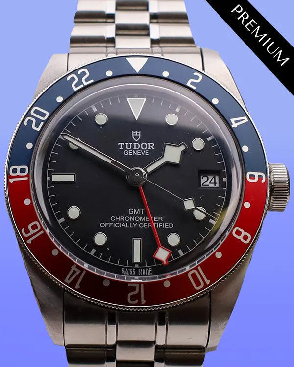 2021 Tudor Black Bay GMT "Pepsi" 41MM Black Dial Aftermarket Forstner "Bullet" Steel Bracelet (79830RB)