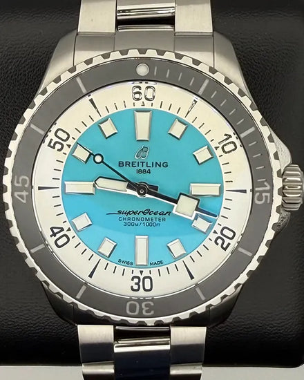 No Reserve - 2023 Breitling Superocean 44MM Turquoise Dial Steel Bracelet (A17376211L2A1)