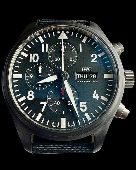 No Reserve - 2020 IWC Schaffhausen Pilot Chronograph Top Gun 44.5MM Black Dial Textile Strap (IW389101)