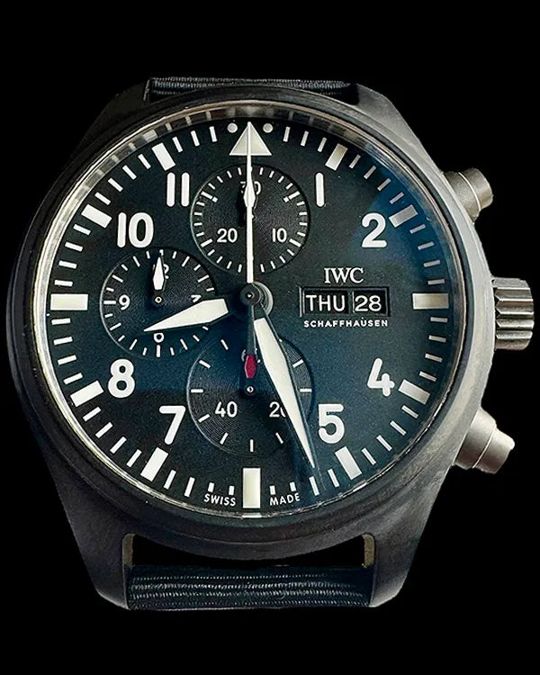 No Reserve - 2020 IWC Schaffhausen Pilot Chronograph Top Gun 44.5MM Black Dial Textile Strap (IW389101)
