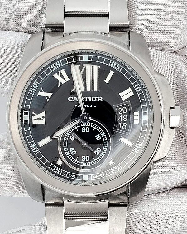 2013 Cartier Calibre de Cartier 42MM Black Dial Steel Bracelet (W7100016)