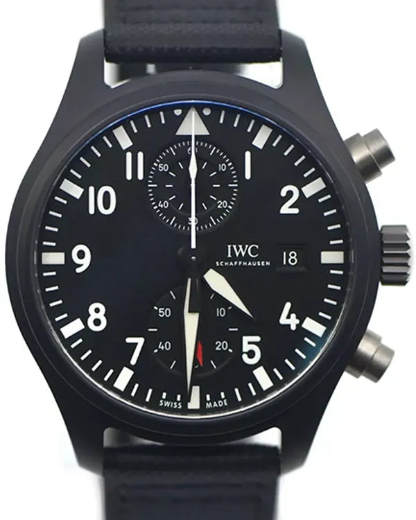 2018 IWC Schaffhausen Pilot Chronograph "Top Gun" 44MM Black Dial Textile Strap (IW389001)