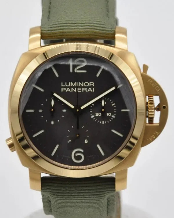 2010 Panerai Luminor 1950 Monopulsante Chronograph 8 Days L.E. 44MM Brown Dial Textile Strap (PAM00344)
