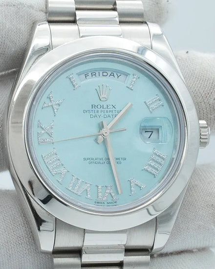 Rolex Day-Date II 41MM Blue Dial Platinum President Bracelet (218206)