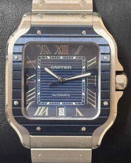 2022 Cartier Santos De Cartier 39.8MM Blue Dial Steel Bracelet (WSSA0048)