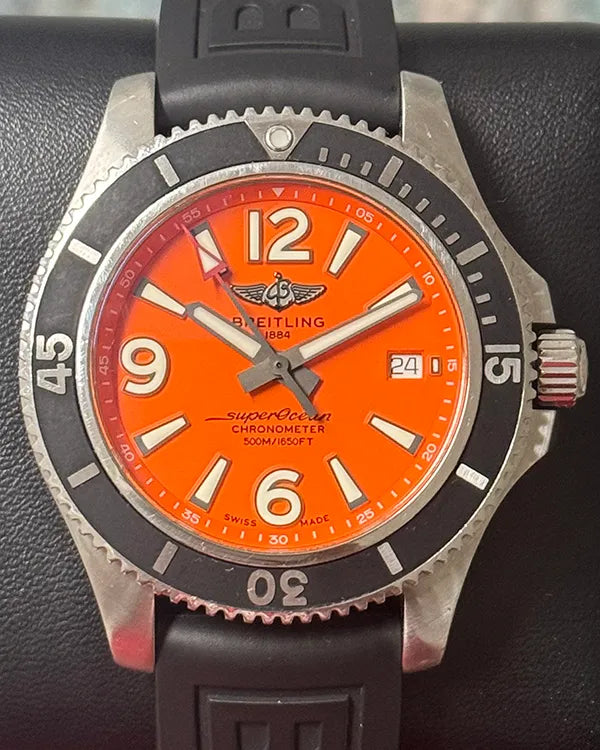 2019 Breitling Superocean 42MM Orange Dial Rubber Strap (A17366)