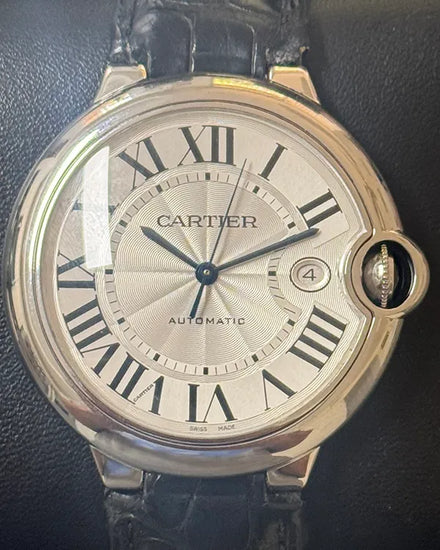 Cartier Ballon Bleu 42MM Silver Dial Leather Strap (W69016Z4)