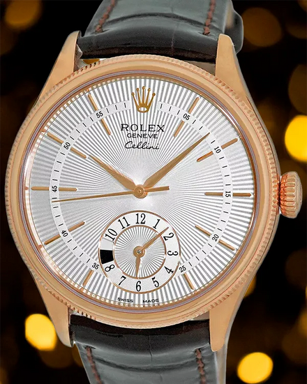 2015 Rolex Cellini Dual Time 39MM Silver Dial Leather Strap (50525)