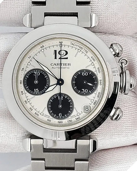 2002 Cartier Pasha De Cartier 36MM Silver Dial Steel Bracelet (W31048M7)