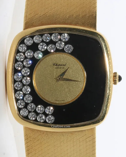 Chopard Happy Diamonds 31.8MM Champagne/Black "Onyx" Dial Yellow Gold Bracelet (2106)