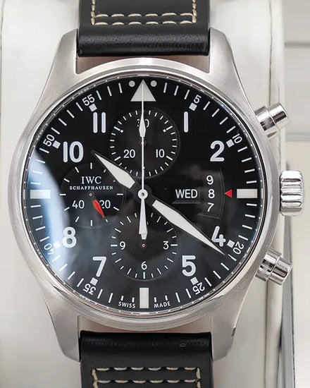 2015 IWC Schaffhausen Pilot  Chronograph 43MM Black Dial Leather Strap (IW377701)