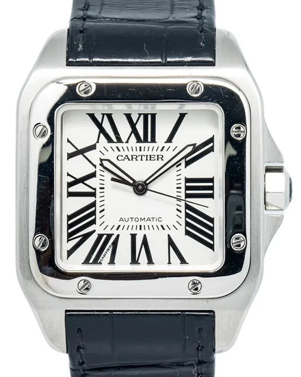 Cartier Santos 100 38MM White Dial Leather Strap (W20073X8)