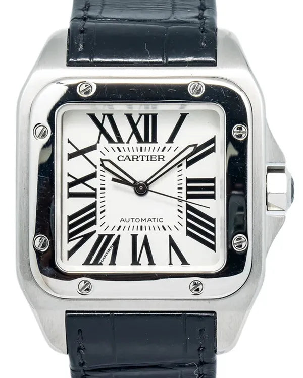 Cartier Santos 100 38MM White Dial Leather Strap (W20073X8)