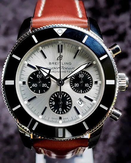 Breitling Superocean Heritage B01 Chronograph 44MM Silver Dial Leather Strap (AB0162121G1A1)