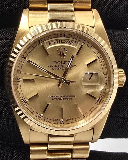 1999 (A Serial) Rolex Day-Date 36MM Champagne Dial Yellow Gold President Bracelet (18238)