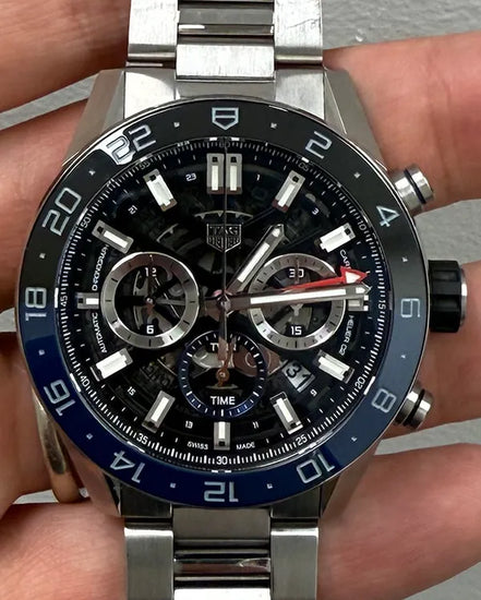 2020 Tag Heuer Carrera Heuer 02 "Batman" 45MM Skeleton Dial Steel Bracelet (CBG2A1Z)