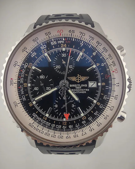 2014 Breitling Navitimer World GMT 46MM Black Dial Rubber Strap (A2432212/B726)