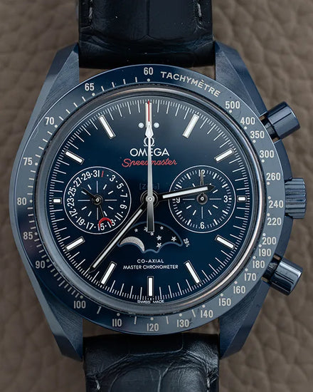 Omega Speedmaster Moonphase "Blue Side of the Moon" 44.25MM Blue Dial Leather Strap (304.93.44.52.03.001)
