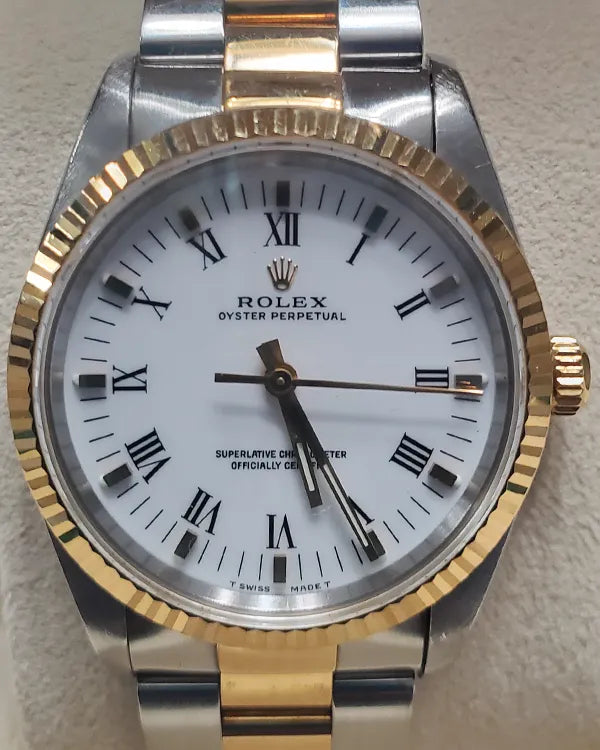 Rolex Oyster Perpetual 34MM White Dial Two-Tone Oyster Bracelet (14233M)