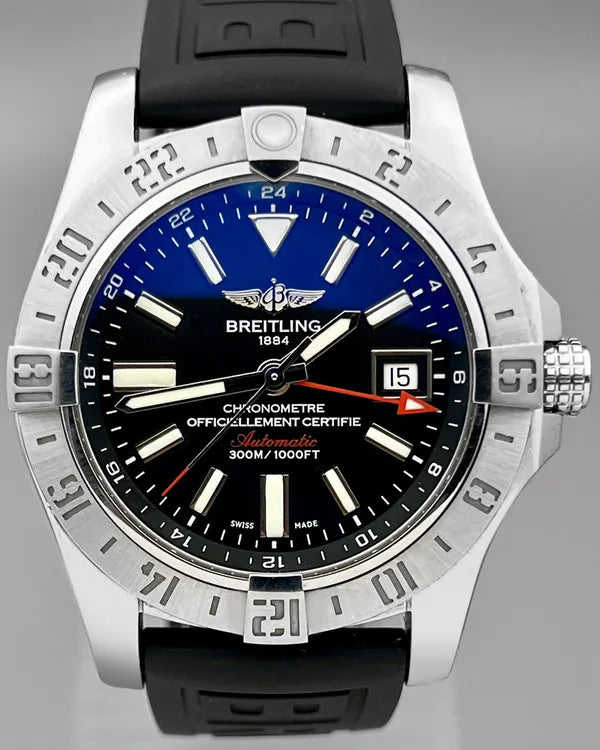 No Reserve - 2018 Breitling Avenger II GMT 43MM Black Dial Rubber Strap (A32390)