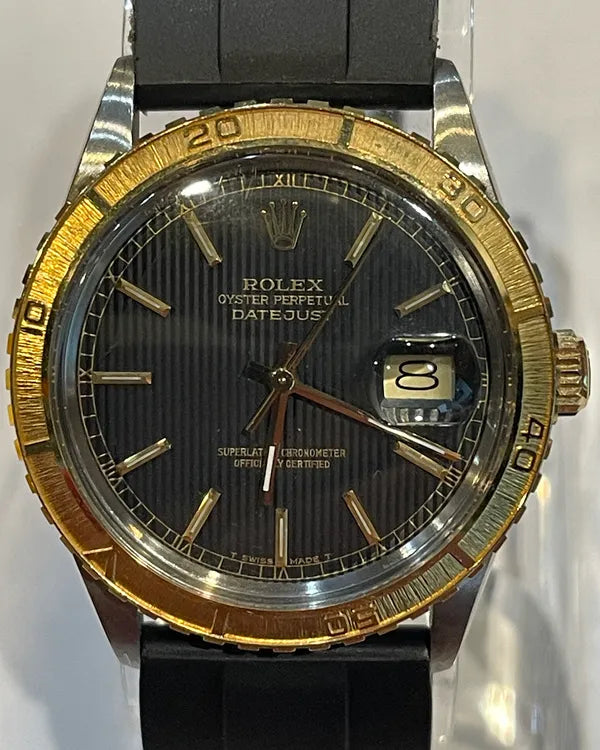 1987 Rolex Datejust 36MM Black "Tapestry" Dial Aftermarket Rubber Strap (16253)