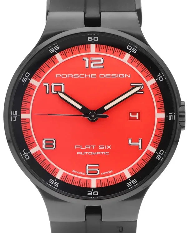 Porsche Design Flat Six 44MM Red Dial Rubber Strap (P.635043741254)