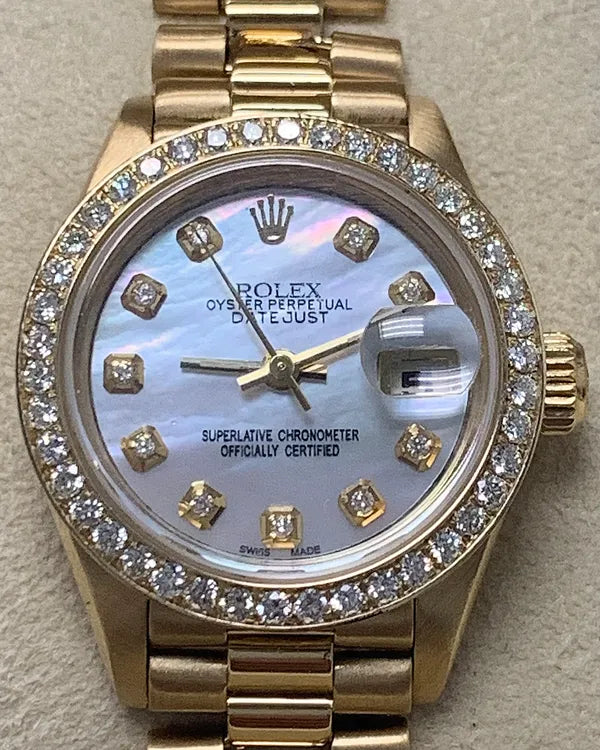 Rolex Lady-Datejust 26MM Aftermarket Mother of Pearl Dial Yellow Gold President Bracelet (69178)