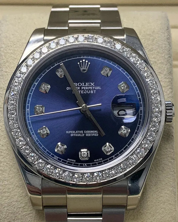 Rolex Datejust II 41MM Aftermarket Blue Dial Oyster Bracelet (116334)
