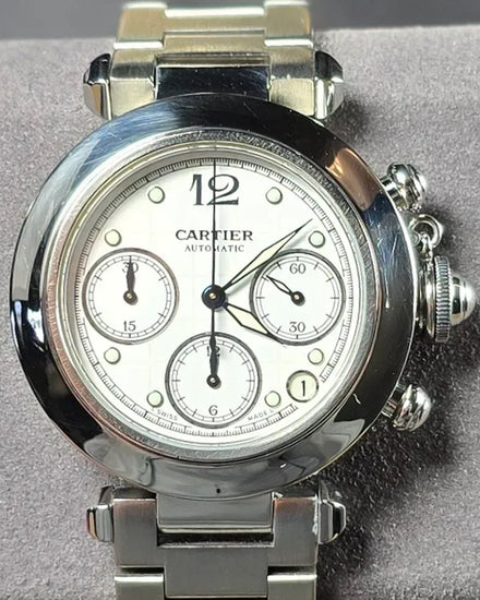 No Reserve - Cartier Pasha De Cartier Chronograph 36MM Silver Dial Steel Bracelet (2412)