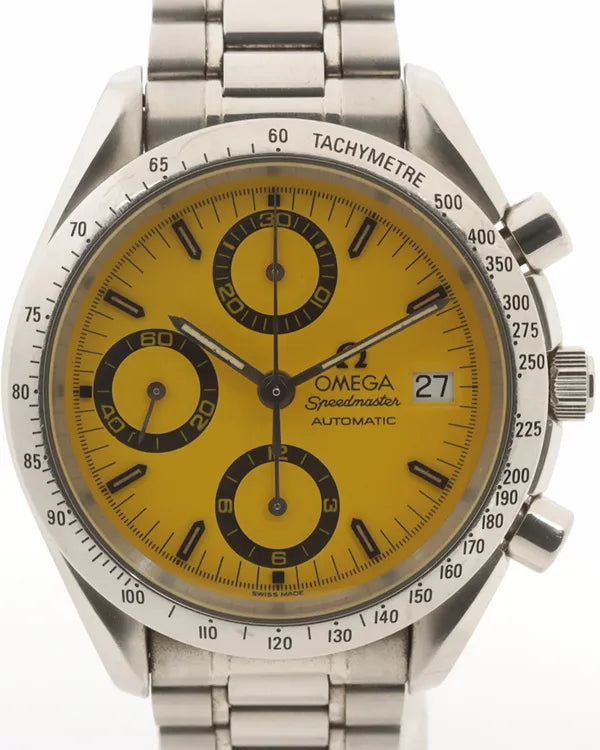 1996 Omega Speedmaster Date "Michael Schumacher" 39MM Yellow Dial Steel Bracelet (3511.12)