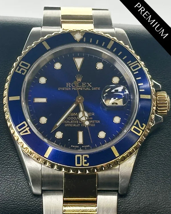2000 (P Serial) No Reserve - Rolex Submariner Date "Bluesy" 40MM Blue Dial Two-Tone Oyster Bracelet (16613)