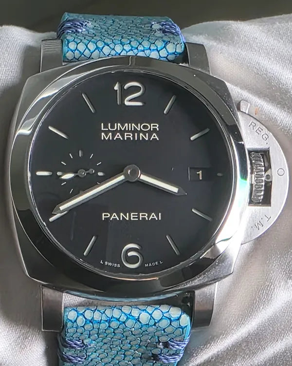 2016 Panerai Luminor Marina 1950 3 Days 42MM Black Dial Aftermarket Leather Strap (PAM00392)