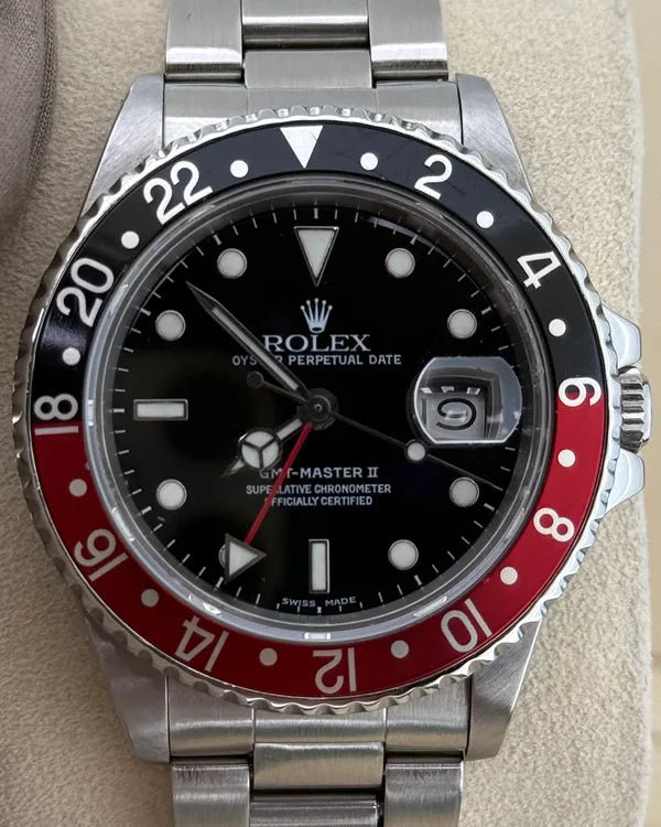 1986 (8.9 Mil Serial) Rolex GMT-Master II "Fat Lady Coke" 40MM Black Dial Oyster Bracelet (16760)