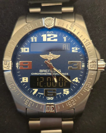 No Reserve - 2014 Breitling Aerospace EVO 43MM Quartz Blue Dial Titanium Bracelet (E7936310/C869)